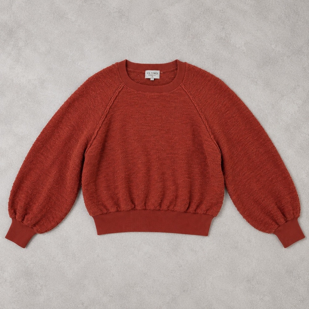 Dress Forum Los Angeles Rust Textured Balloon Sleeve Cropped Sweater FW1936 S
